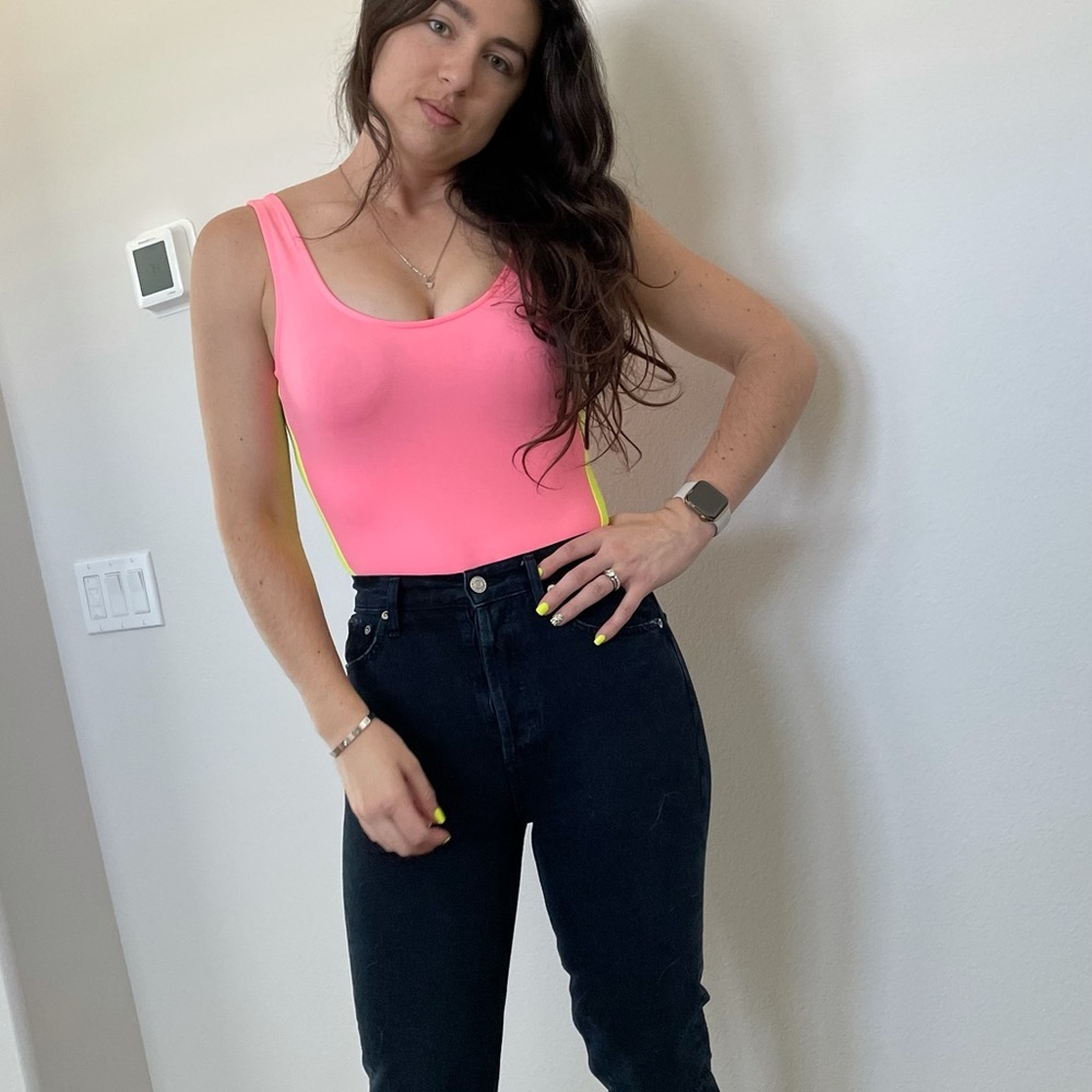 Bright Pink with Neon Green Side Detail Bodysuit